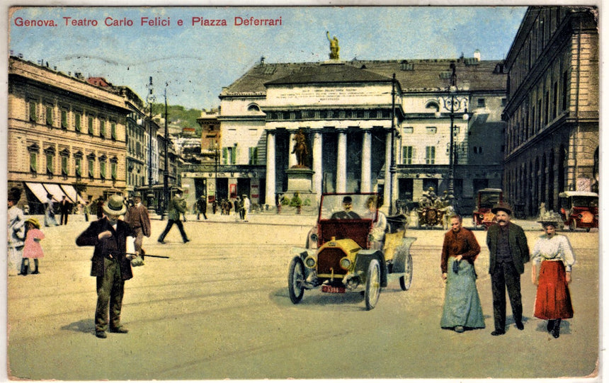 Cartolina antica Genova teatro C. Felice e piazza De Ferrari