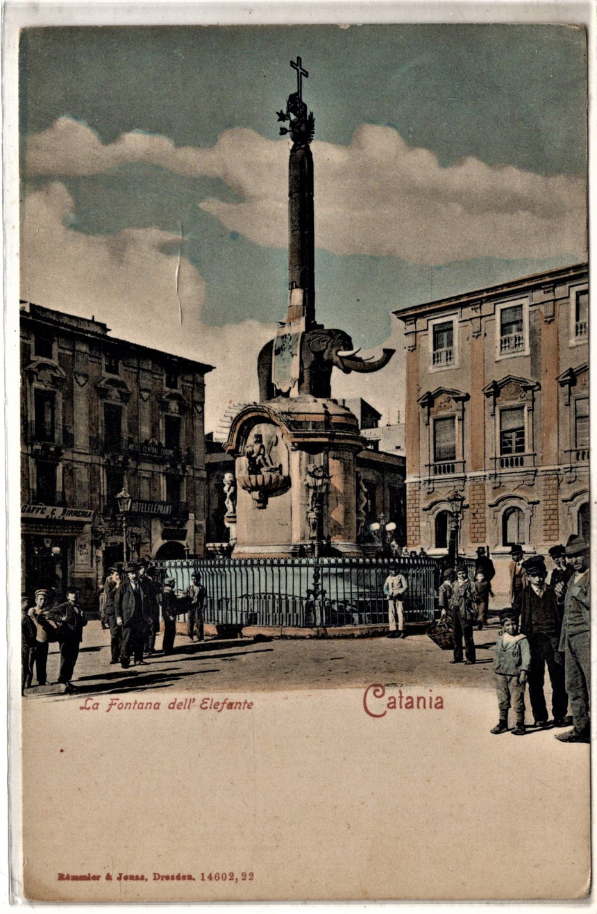 Cartolina antica Catania la fontana dell elefante