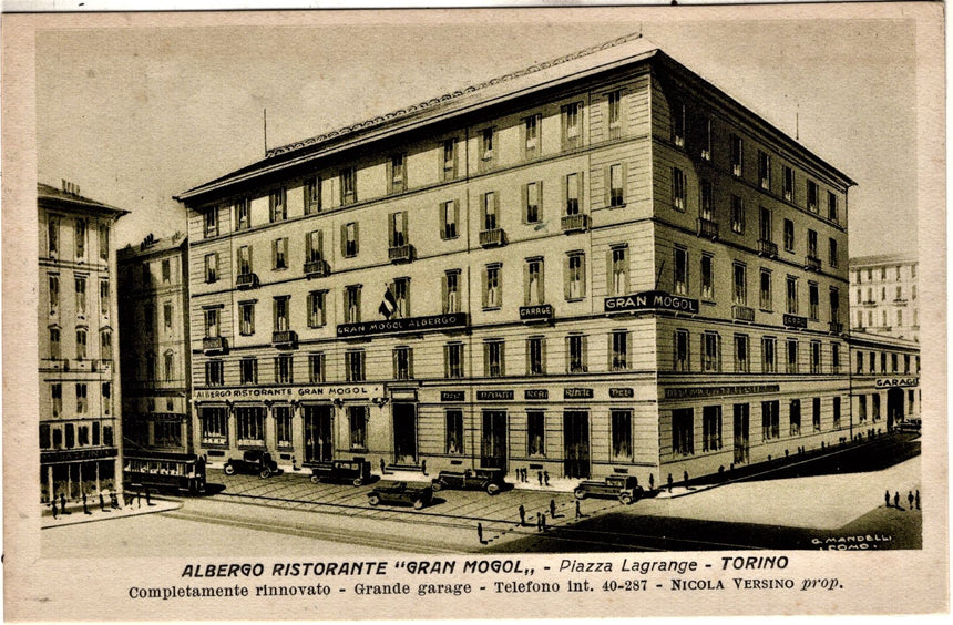 Cartolina antica Torino Albergo Gran Mogol in piazza Lagrange