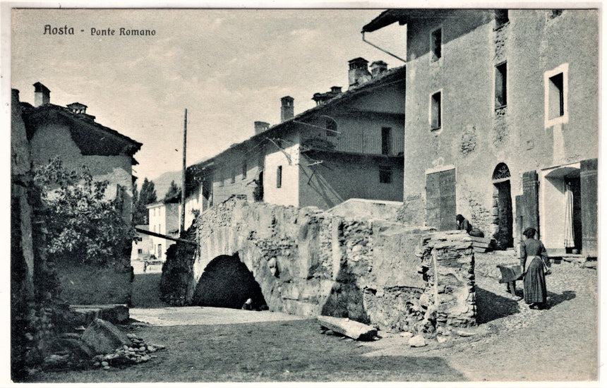Cartolina antica Aosta Ponte Romano