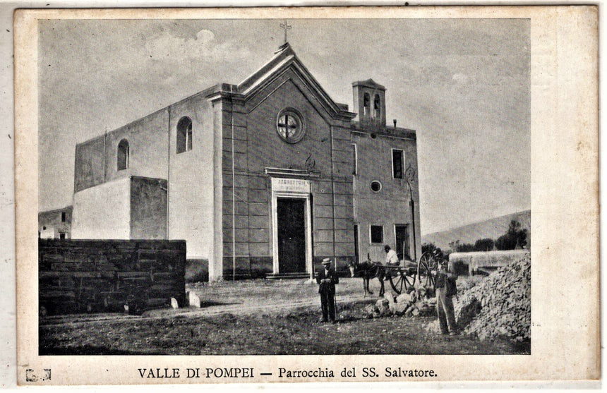 Cartolina antica Napoli Valle di Pompei Parrocchia del SS.Salvatore