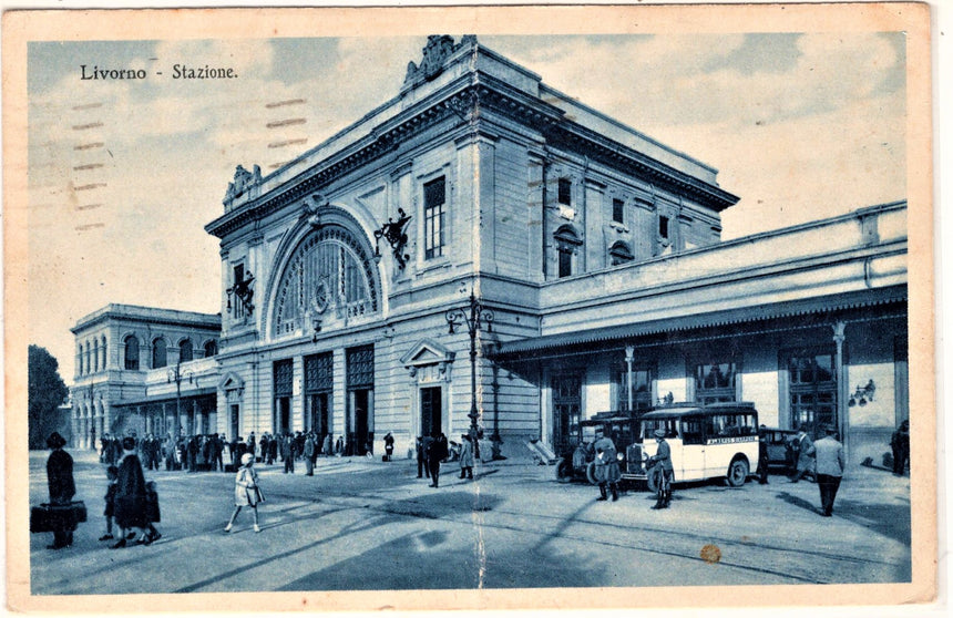 Cartolina antica Livorno la stazione ferroviaria