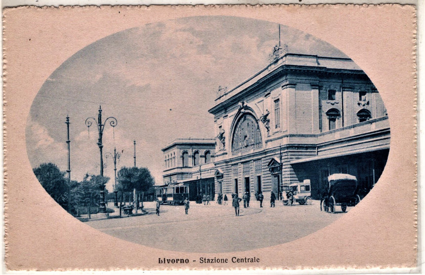 Cartolina antica Livorno la stazione ferroviaria