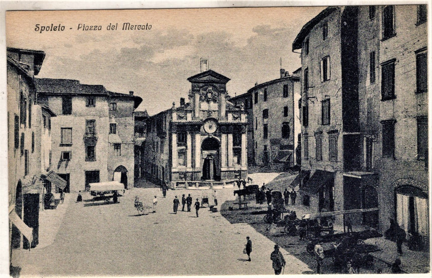 Cartolina antica Spoleto piazza del mercato