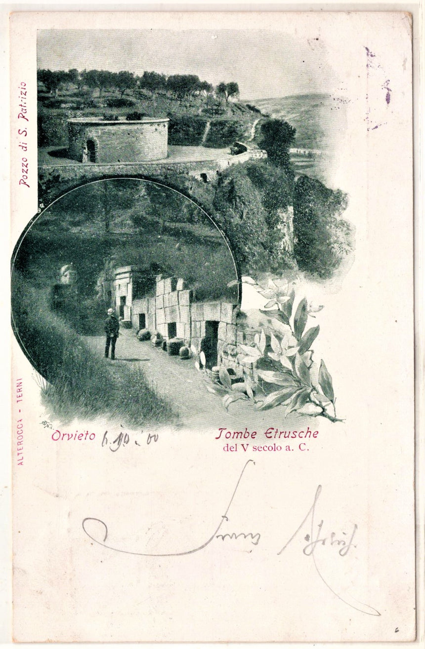 Cartolina antica Orvieto tombe Etrusche