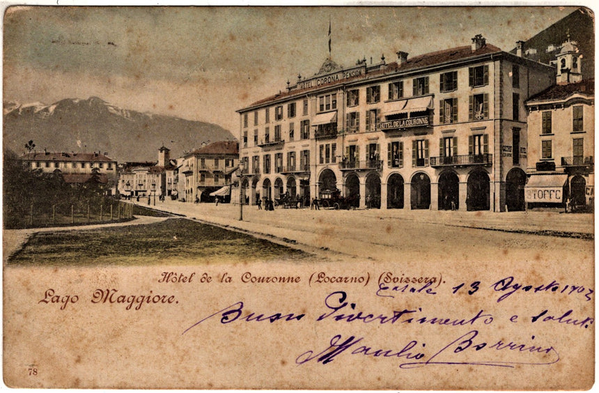 Cartolina antica Lago Maggiore Locarno Hotel de la Couron