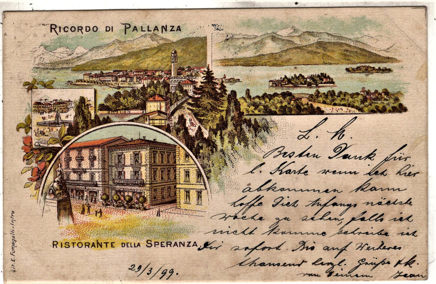 Cartolina antica Ricordo di Pallanza Ristorante della Speranza