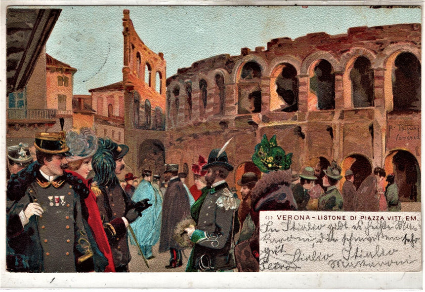 Cartolina antica Verona Piazza V. Emanuele dis Tafuri