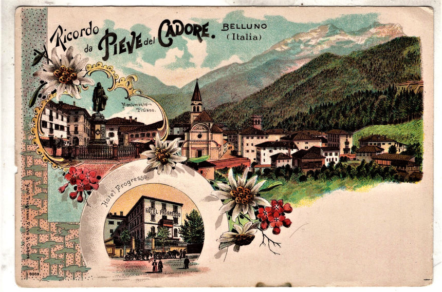 Cartolina antica Belluno Saluti da Pieve di Cadore