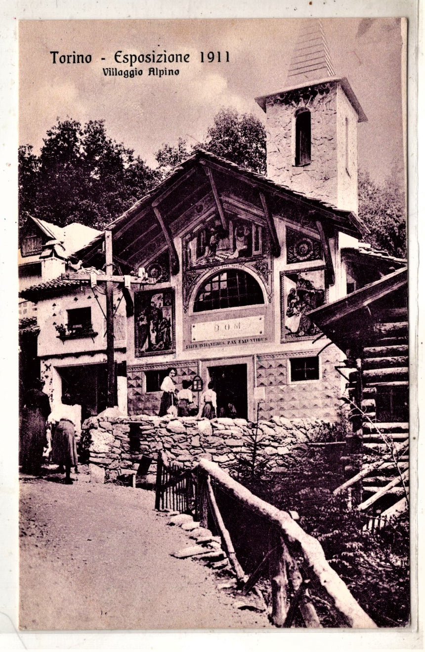 Cartolina antica Torino esposizione villaggio alpino 1911