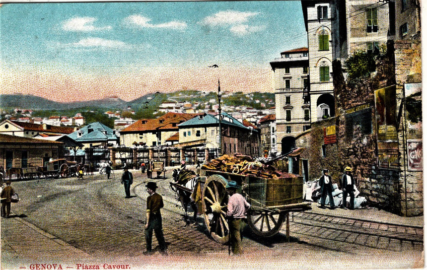 Cartolina antica Genova Piazza Cavour