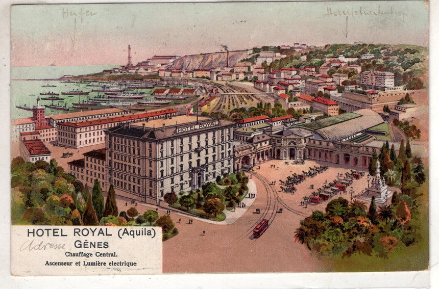 Cartolina antica Genova Hotel Royal scritta e spedita in Germania