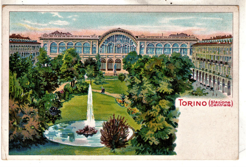 Cartolina antica Torino la stazione centrale