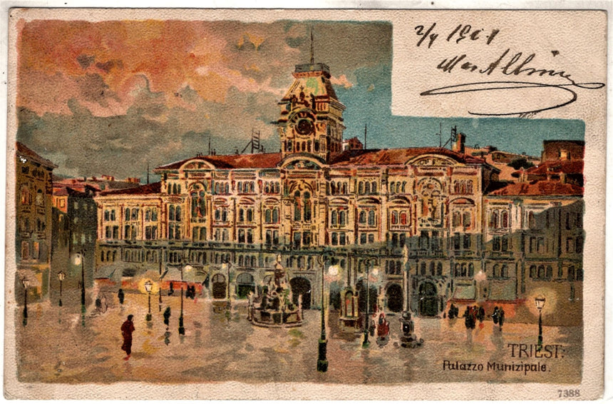 Cartolina antica Trieste palazzo municipale