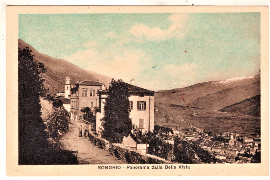 Cartolina antica Sondrio panorama dalla bella vista