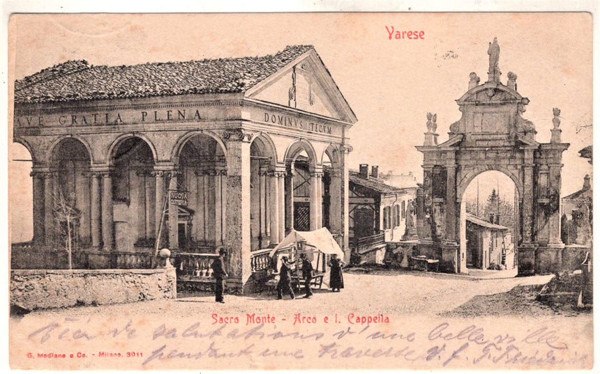 Cartolina antica Varese Sacro Monte Arco e Cappella