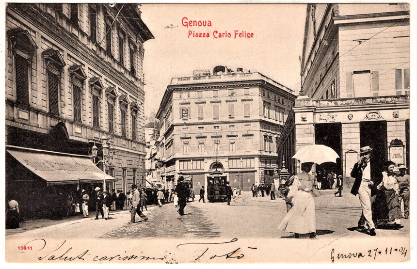 Cartolina antica Genova Piazza Carlo Felice