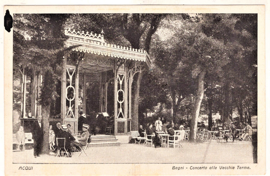 Cartolina antica Acqui Bagni concerto alle vecchie terme