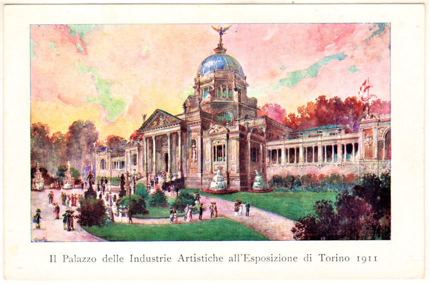 Cartolina antica Torino esposizione palazzo industrie Artistiche