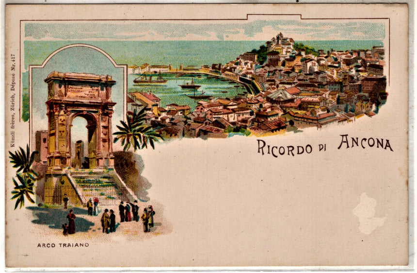 Cartolina antica Ricordo di Ancona arco Traiano