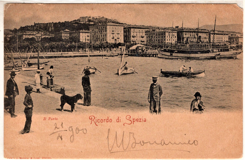 Cartolina antica Ricordo di Spezia il porto