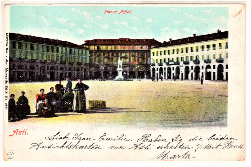 Cartolina antica Asti Piazza Alfieri