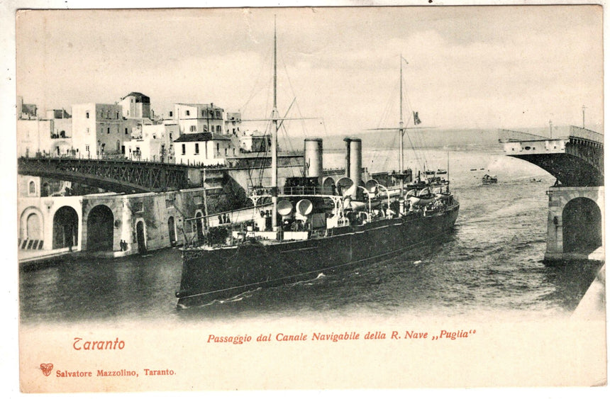 Cartolina antica Taranto passaggio della Reggia nave Puglia