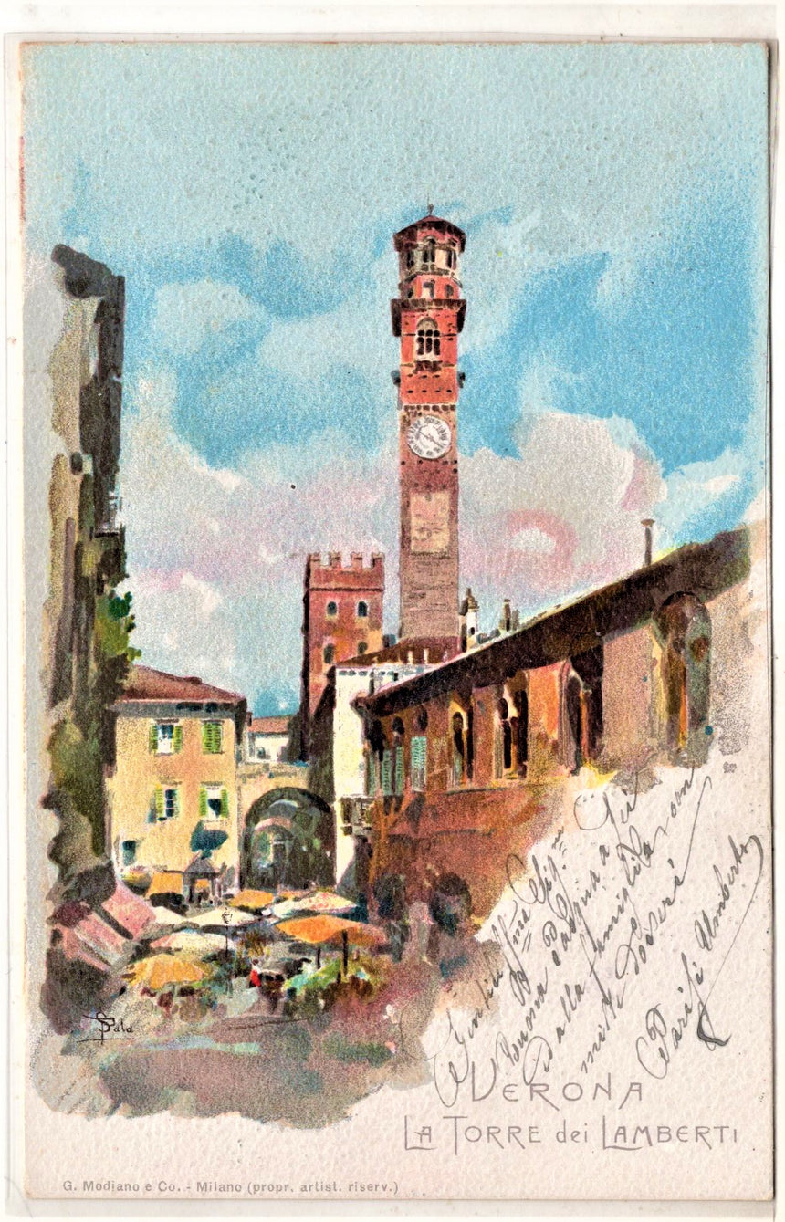 Cartolina antica Verona La torre dei Lamberti