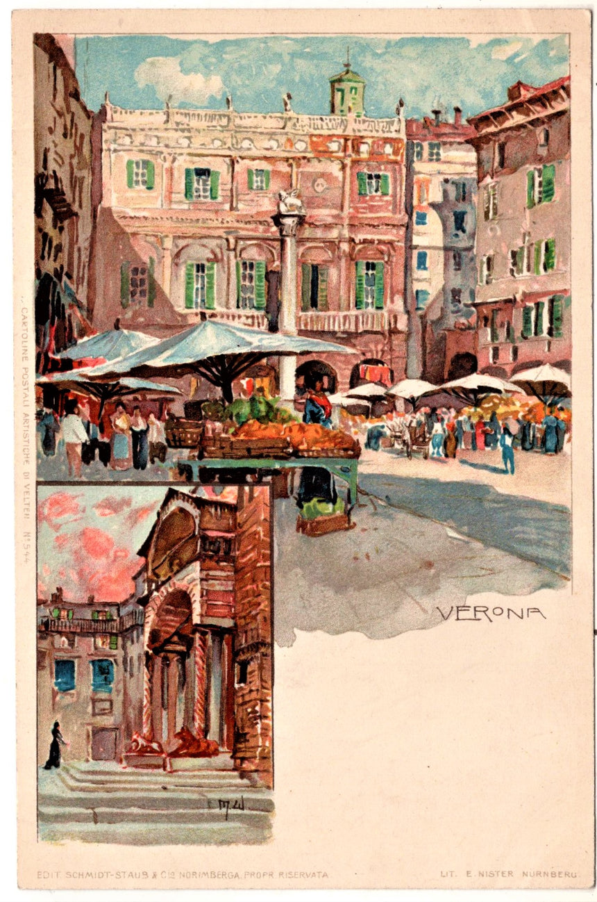 Cartolina antica Verona piazza erbe