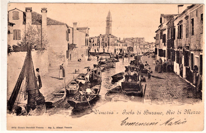 Cartolina antica Venezia isola di Burano Rio di Mezzo