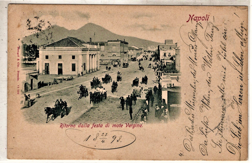 Cartolina antica Napoli ritorno dalla festa di monte Vergine