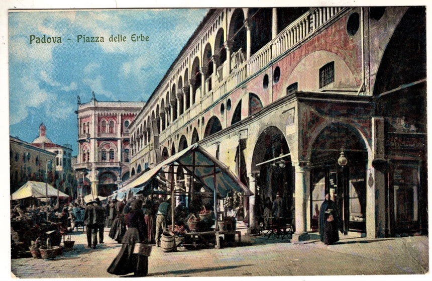 Cartolina antica Padova piazza erbe mercato