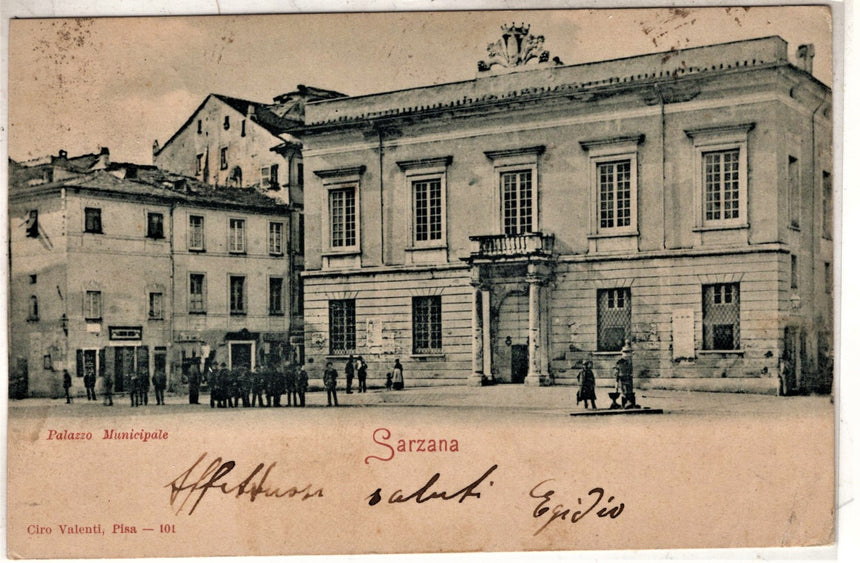 Cartolina antica Sarzana palazzo municipale la Spezia