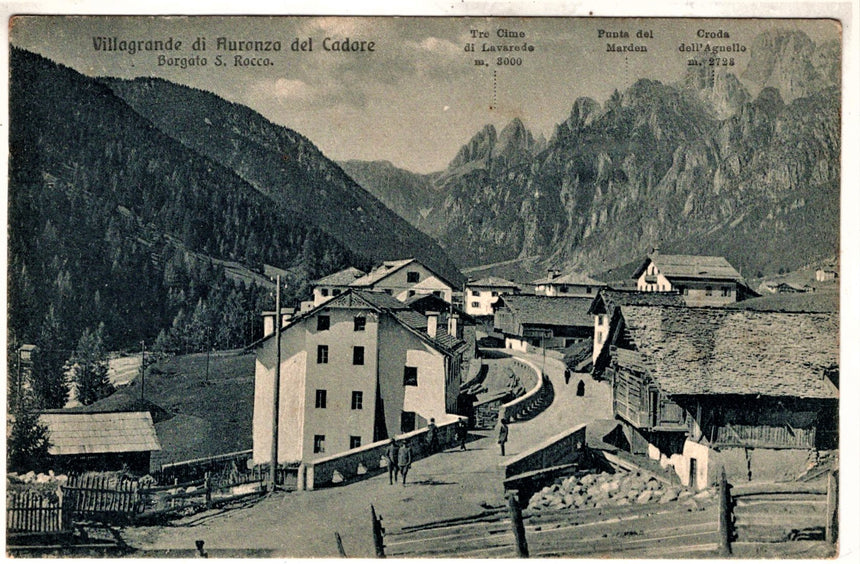 Cartolina antica Villagrande di Auronzo del Cadore borgata San Rocco