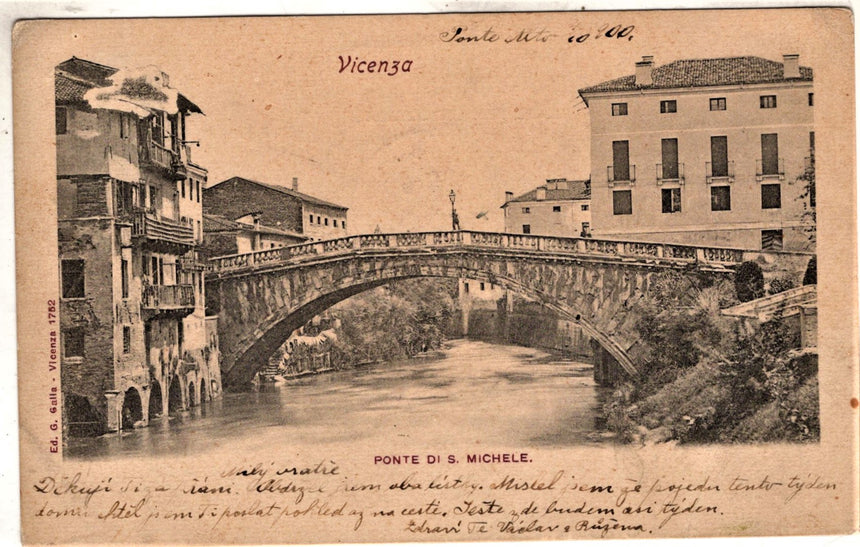 Cartolina antica Vicenza ponte di San Michele