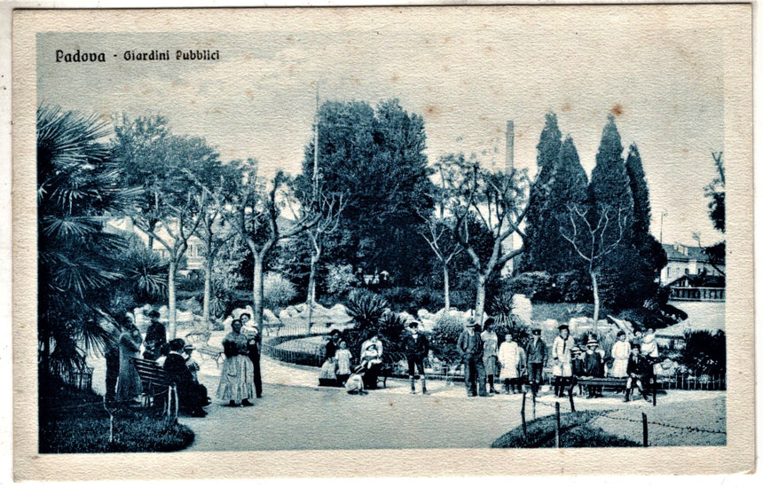 Cartolina antica Padova giardini pubblici viaggiata senza bollo