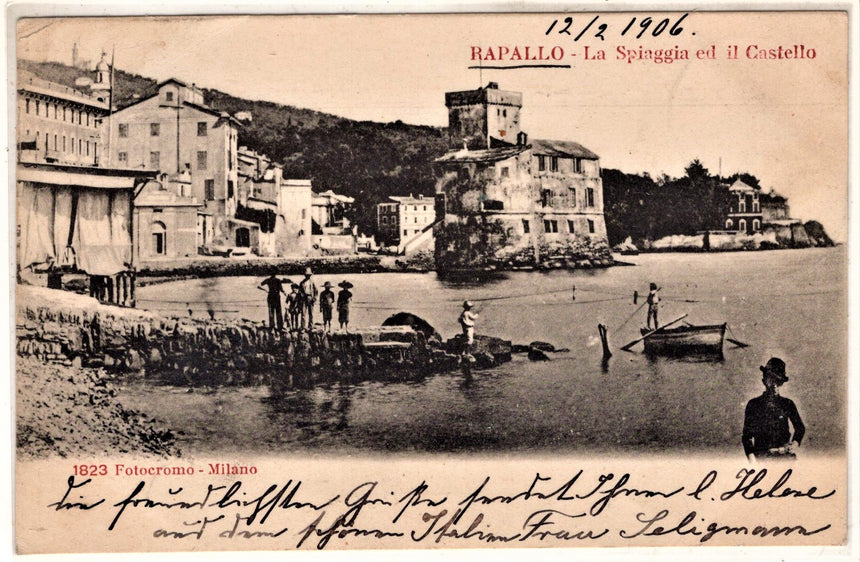 Cartolina antica Rapallo la spiaggia e cstello