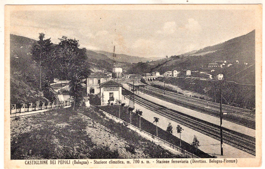 Cartolina antica Castiglione dei pepoli stazione ferroviaria Bologna