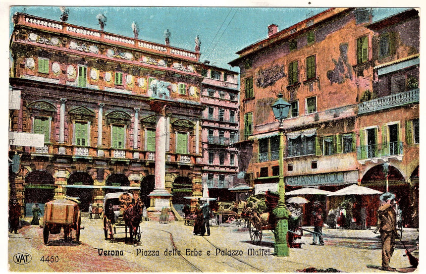 Cartolina antica Verona piazza erbee palazzo Mattei