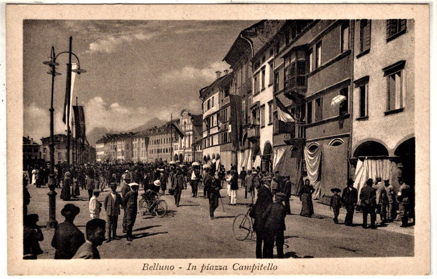 Cartolina antica Belluno piazza Campitello