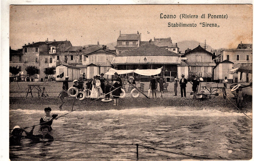 Cartolina antica Loano bagnanti allo stabilimento Sirena