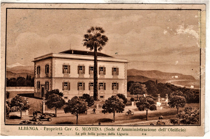 Cartolina antica Albenza proprietà Cav.G.Montina sede Amm.oleificio