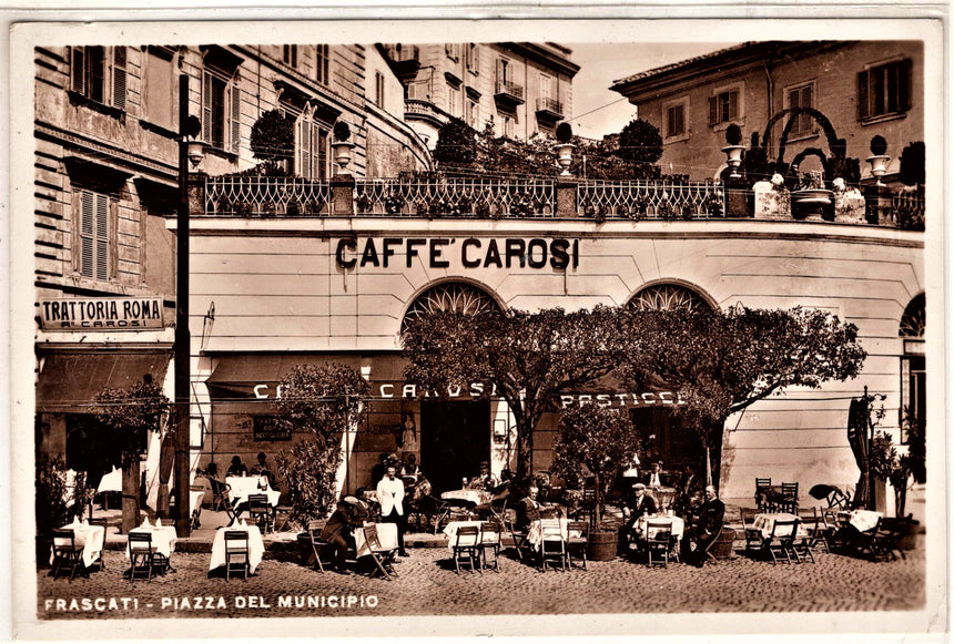 Cartolina antica Frascati piazza municipio caffè Carosi