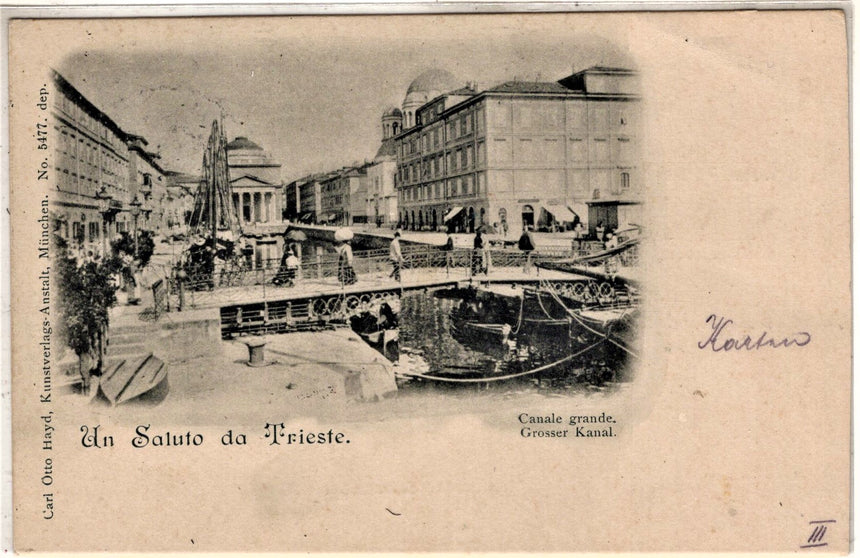 Cartolina antica Un saluto da Trieste canal grande