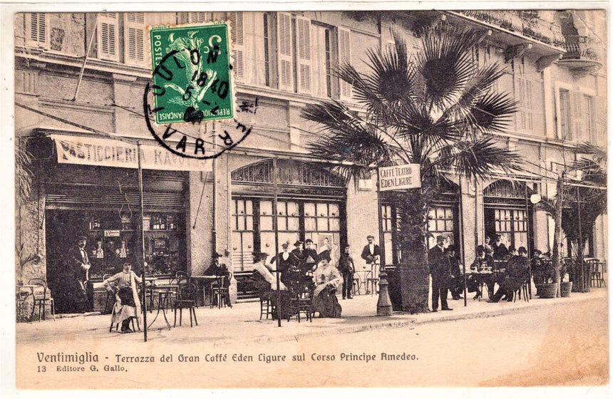 Cartolina antica Ventimiglia terrazza del caffè Eden corso Principe Amedeo