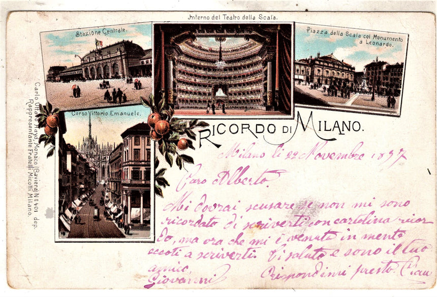 Cartolina antica Ricordo di Milano