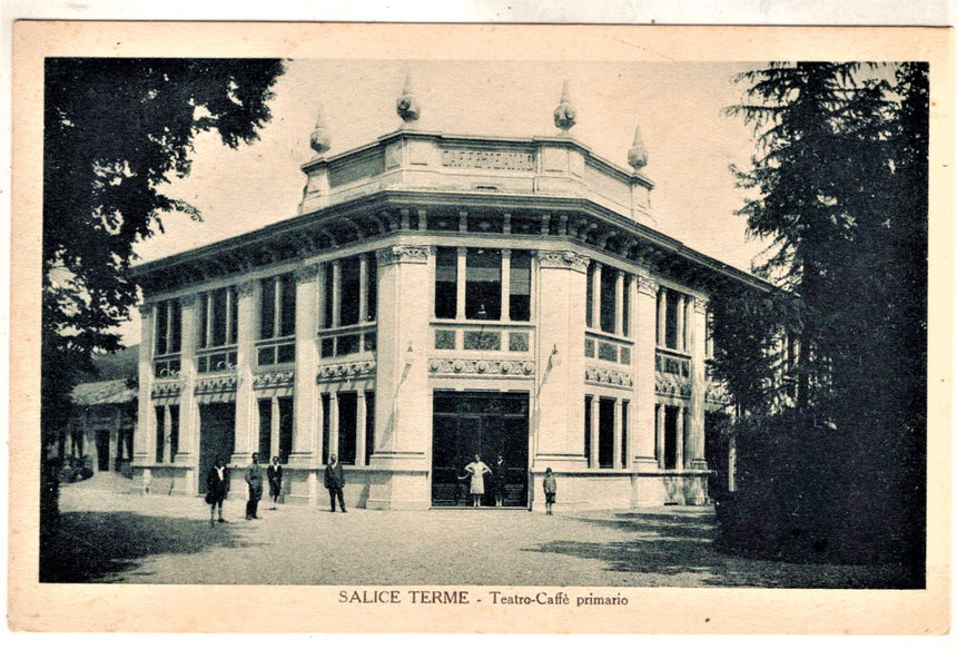 Cartolina antica Salice Terme teatro caffè primario