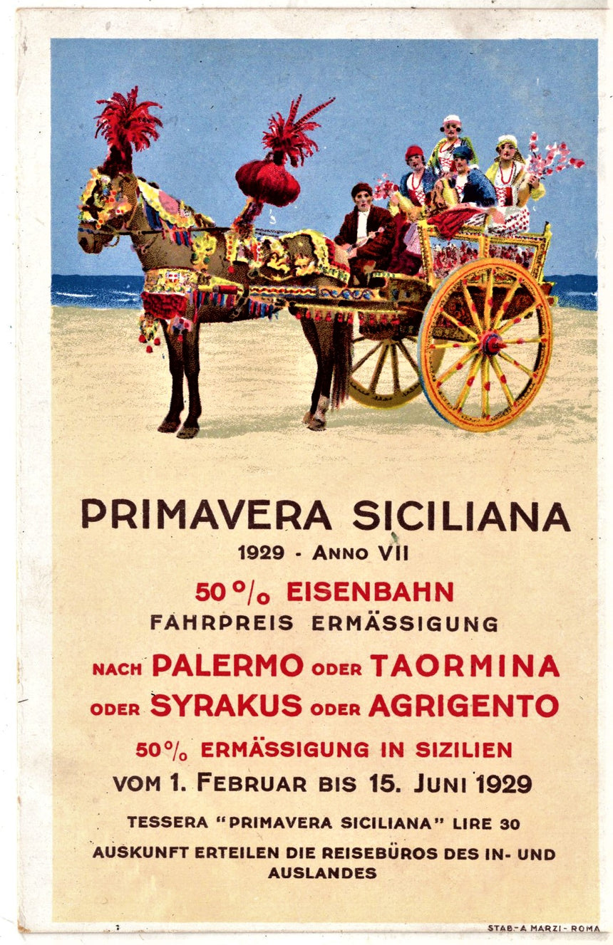 Cartolina antica Primavera siciliana pubblicità della Sicilia in tedesco per Germania