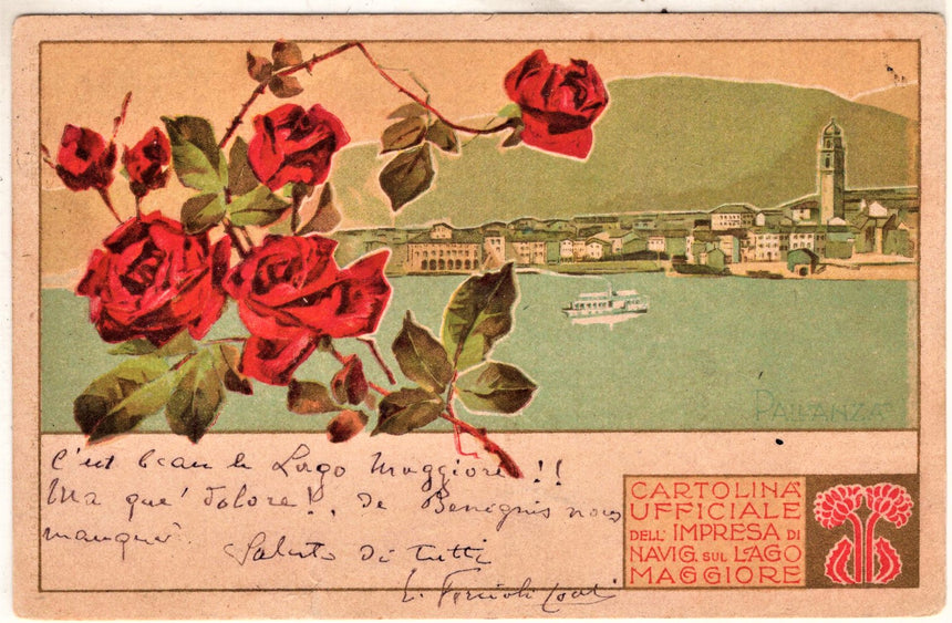 Cartolina antica cartolina uff. navigazione sul lago Maggiore
