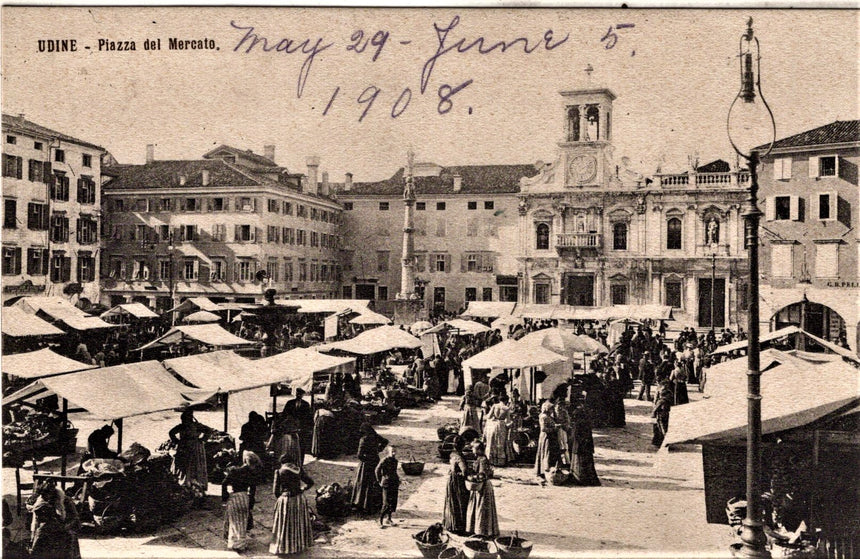 Cartolina antica Udine piazza del mercato